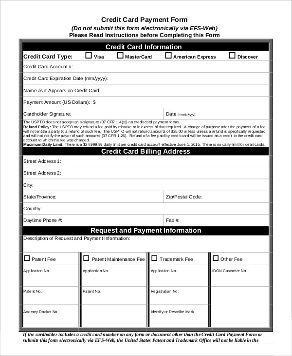 blank credit card authorization form template