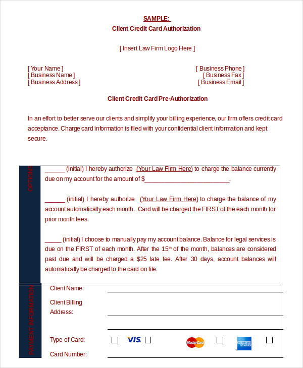Credit Card Authorization Form Template - 10+ Free Sample, Example, Format