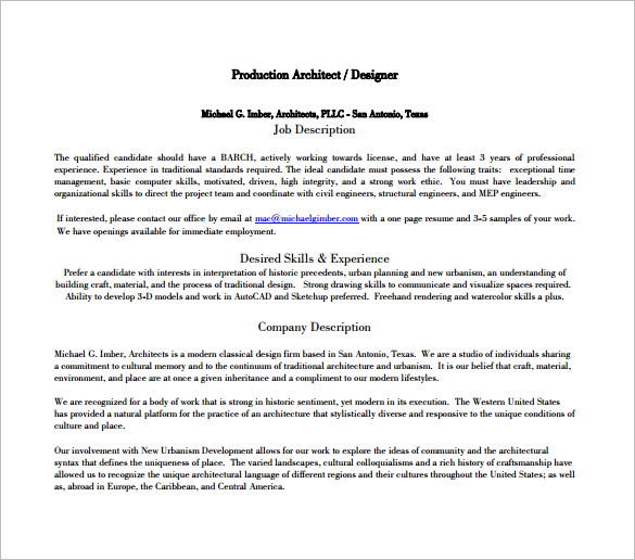 9+ Architect Job Description Templates Free Sample, Example, Format