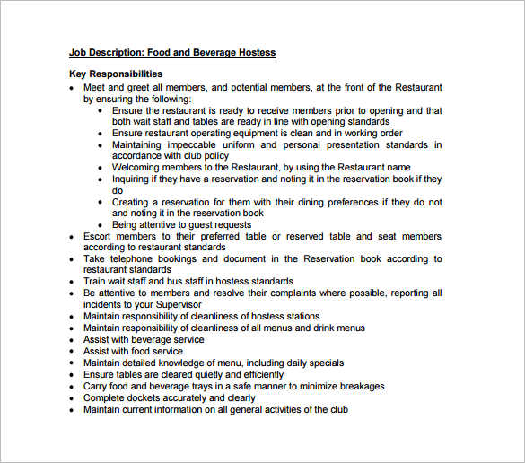 11+ Hostess Job Description Templates Free Sample, Example, Format