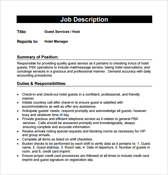 guest services hostess job description example pdf free download