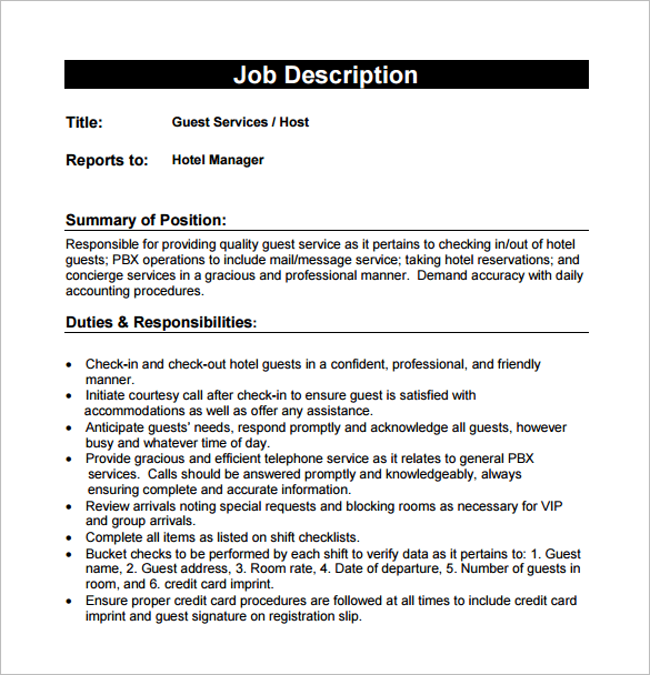 11+ Hostess Job Description Templates Free Sample, Example, Format