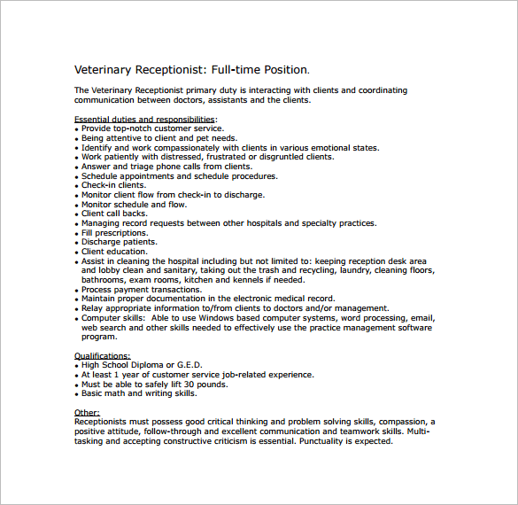 13  receptionist job description templates