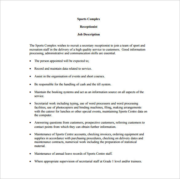 sports-complex-receptionist-job-description-example-pdf-free-download
