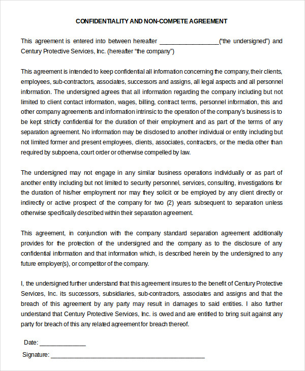 Non Compete Agreement Template 27  Free Word PDF Format