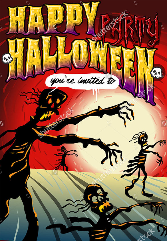 detailed illustration of a poster invite for halloween party with zombies