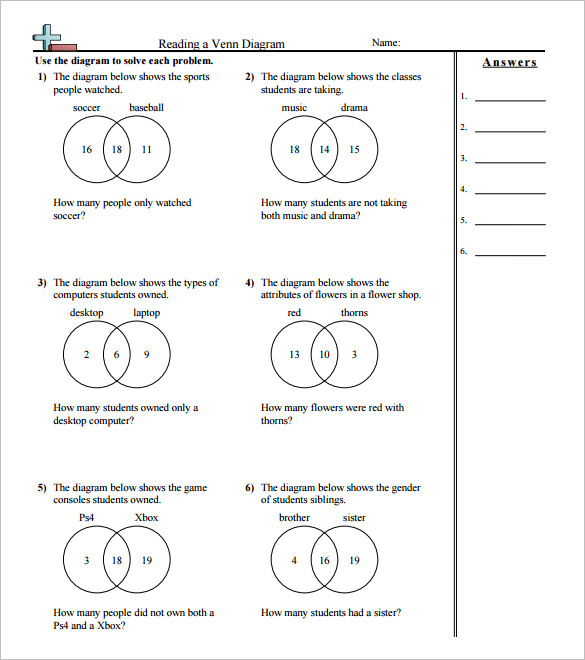 free printable venn diagram problems venn diagram worksheets name the