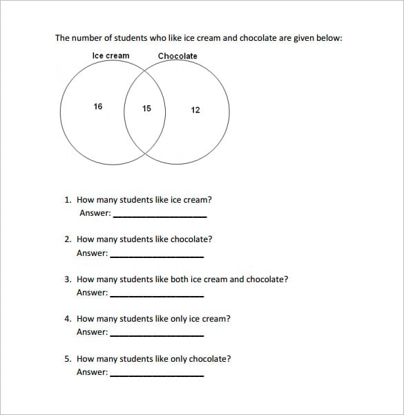 questions based on venn diagrams worksheet pdf