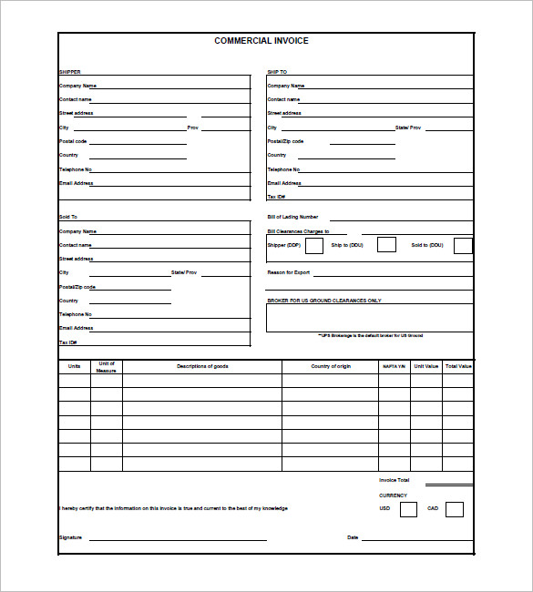 customs commercial invoice template