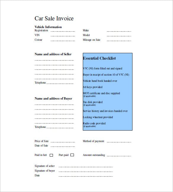 car sales invoice tempalte