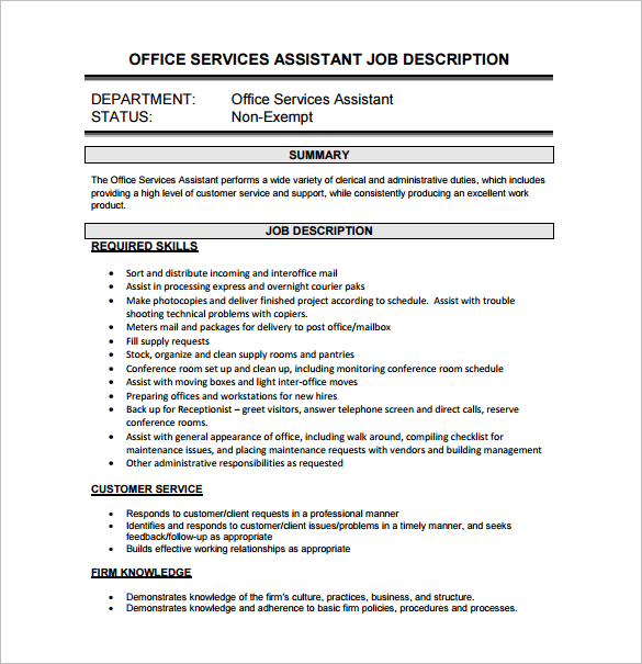 office services assistant job description free pdf format download