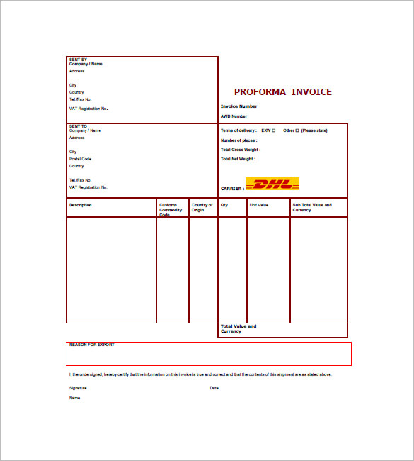 dhl proforma download