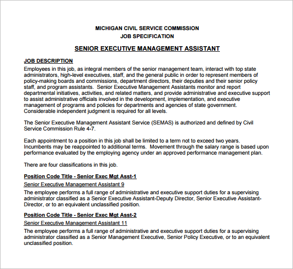 senior executive management assistant job description sample download