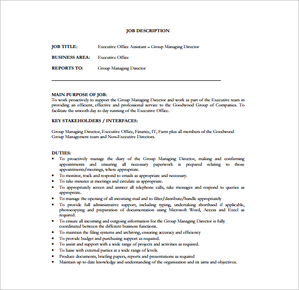 10+ Executive Assistant Job Description Templates Free sample, Example, Format Download!