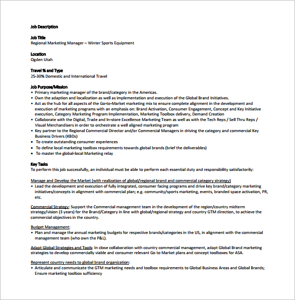 regional marketing manager job description sample template