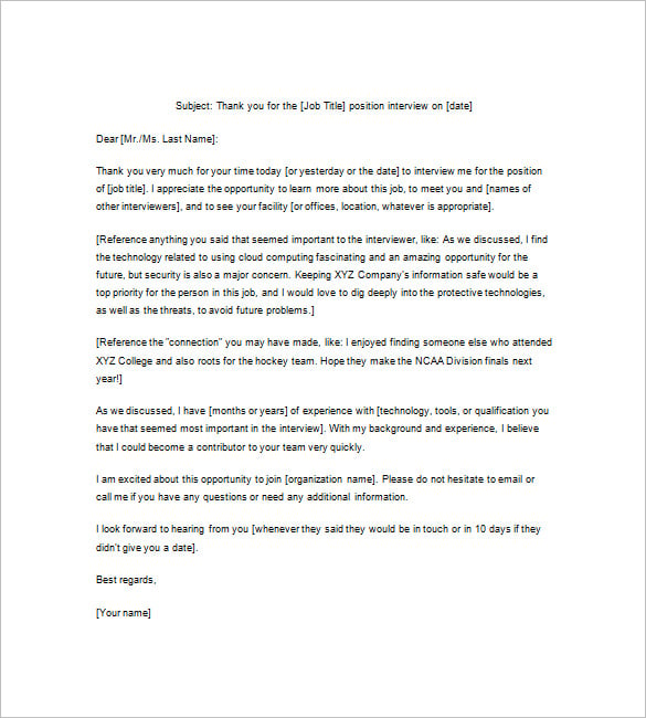 7 Thank You Note After Interview Free Word Excel Pdf Format