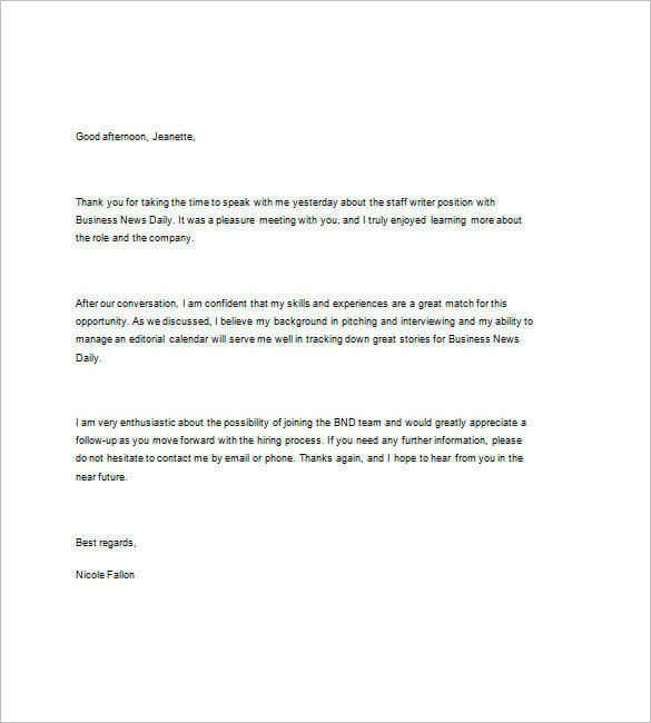 business thank you note after interview