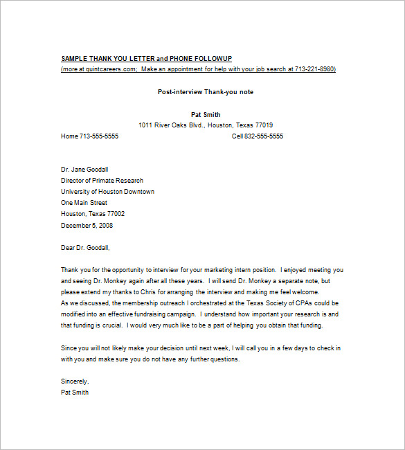 9+ Interview Thank You Note Free Word, Excel, PDF Format Download