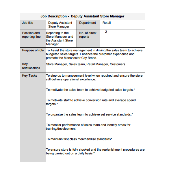 11+ Store Manager Job Description Templates Free Sample, Example
