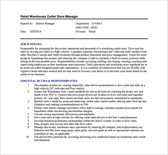 retail general manager job description