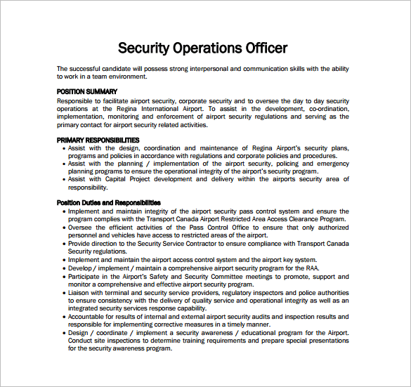 13+ Security Officer Job Description Templates Free Sample, Example