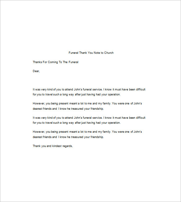 Sample Thank You Letter For Funeral Support