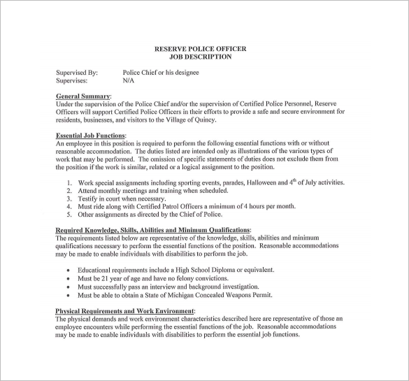 11+ Police Officer Job Description Templates Free Sample, Example