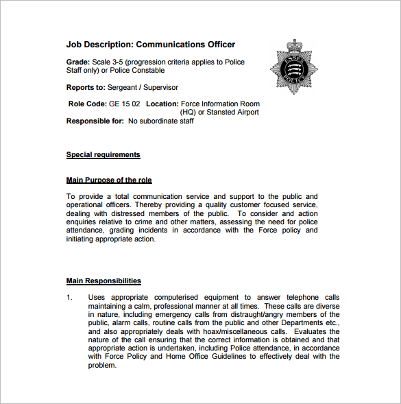 Police Community Service Officer Job Description