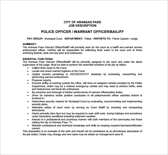 11+ Police Officer Job Description Templates - Free Sample, Example