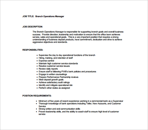 Bank Of America Operations Manager Job Description - Cares Act Paycheck Protection Program Sba Loan Information : Assistant bank managers list such tasks on their resumes as overseeing daily branch operations while maintaining strict compliance controls.