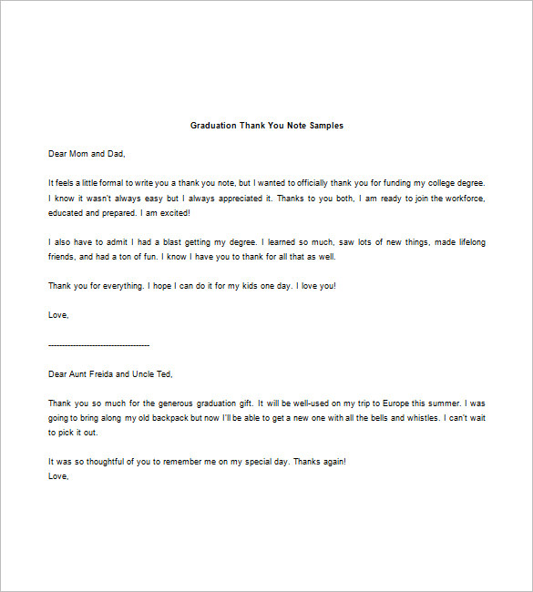 Graduation Thank You Note 8 Free Word Excel PDF Format Download