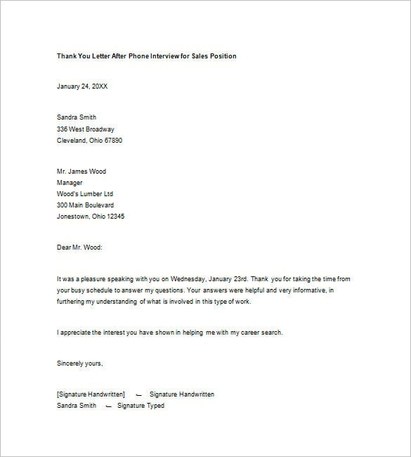 Thank You Note After Phone Interview – 8+ Free Word, Excel, PDF Format ...