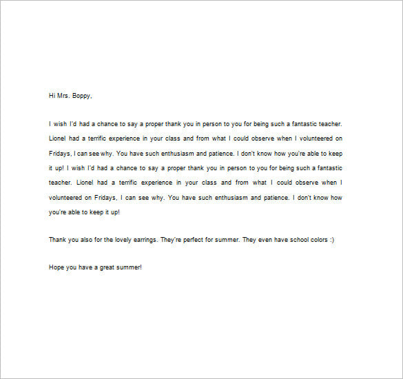 10 Thank You Notes For Teachers Free Sample Example Format Download 