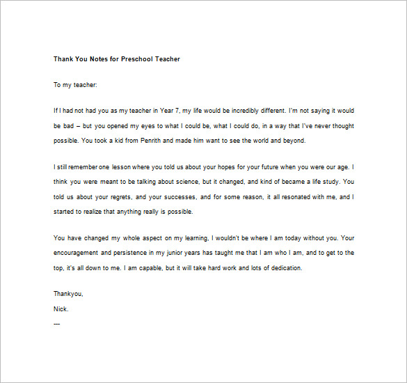 10 Thank You Notes For Teachers Free Sample Exampleformat Download