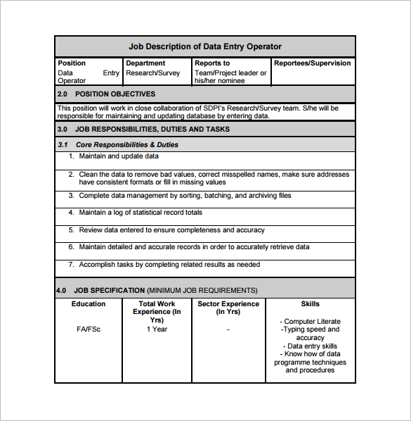 28+ Data Entry Job Description Templates - Sample, Example, Format ...