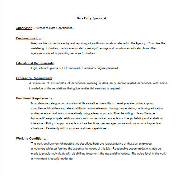 28 Data Entry Job Description Templates Sample Example Format 