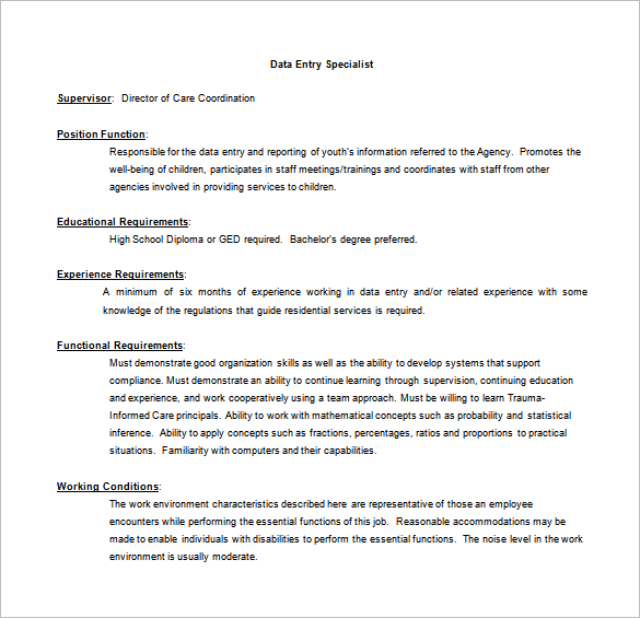 28+ Data Entry Job Description Templates Sample, Example, Format