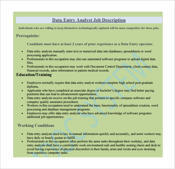 28+ Data Entry Job Description Templates Sample, Example, Format