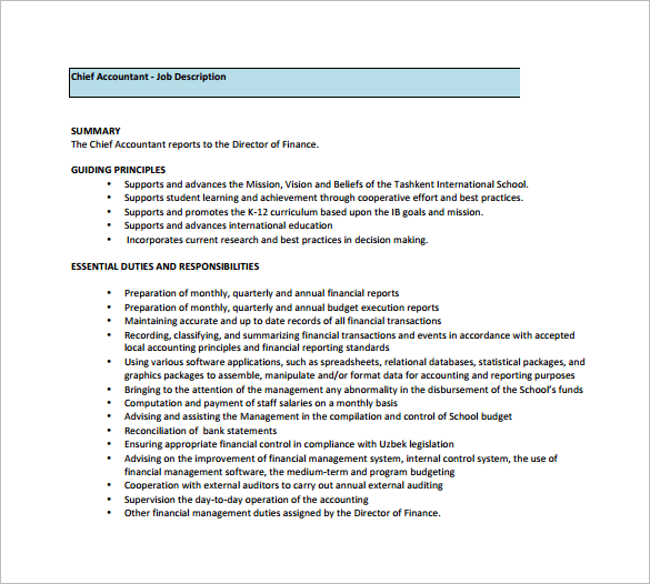 Hotel finance and accounting job description