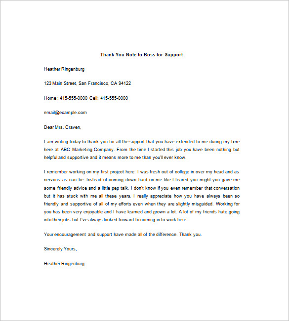 Thank You Note To Boss – 10+ Free Word, Excel, PDF Format Download