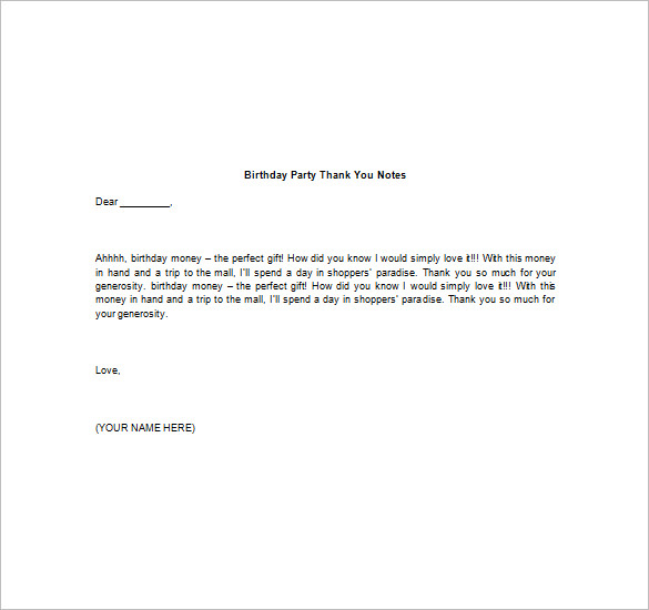 Birthday Thank You Note 6+ Free Word, Excel, PDF Format Download