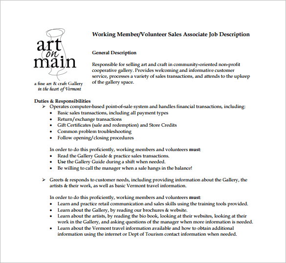 9+ Sales Associate Job Description Templates Free Sample, Example
