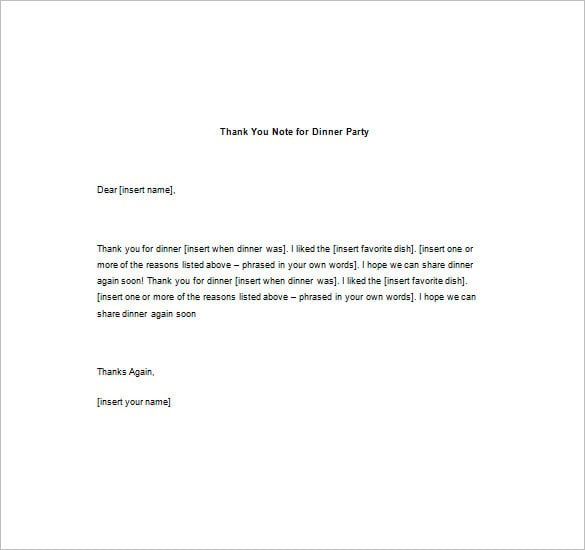 thank you note for dinner party