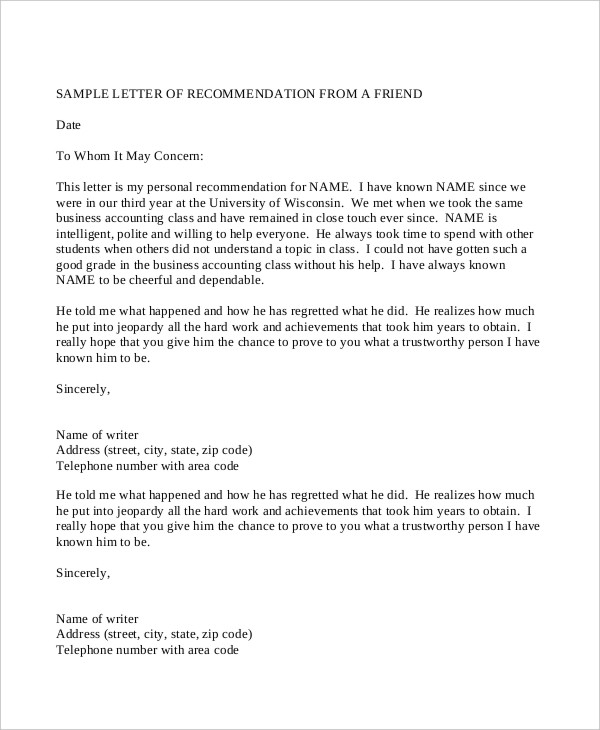 Professional Reference Letter 16 Sample Example Format