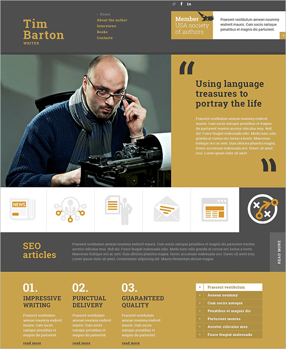 writers personal page website bootstrap template