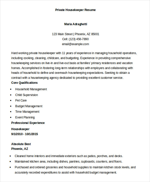 Housekeeping Resume Example - 20+ Free Word, PDF Documents Download