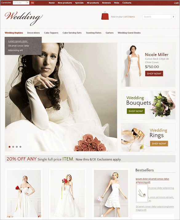 online responsive wedding shop zencart theme