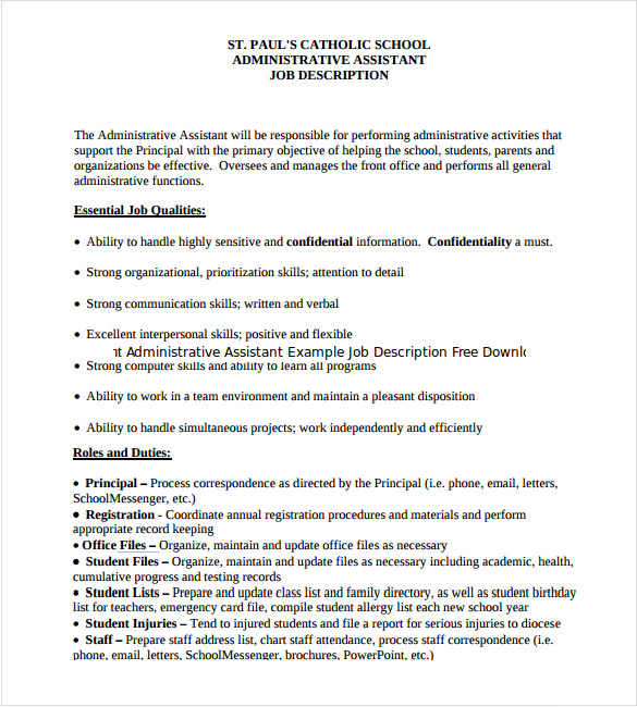 print administrative assistant example job description free download