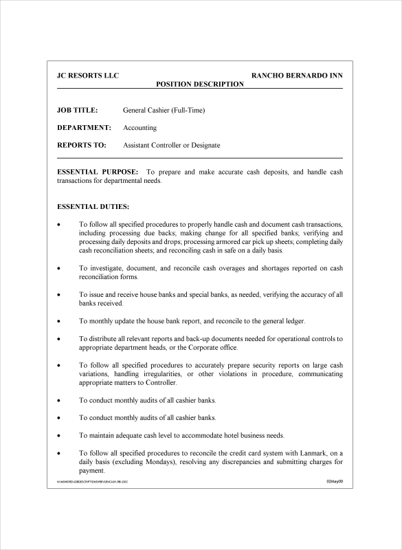 13+ Cashier Job Description Templates Free Sample, Example, Format