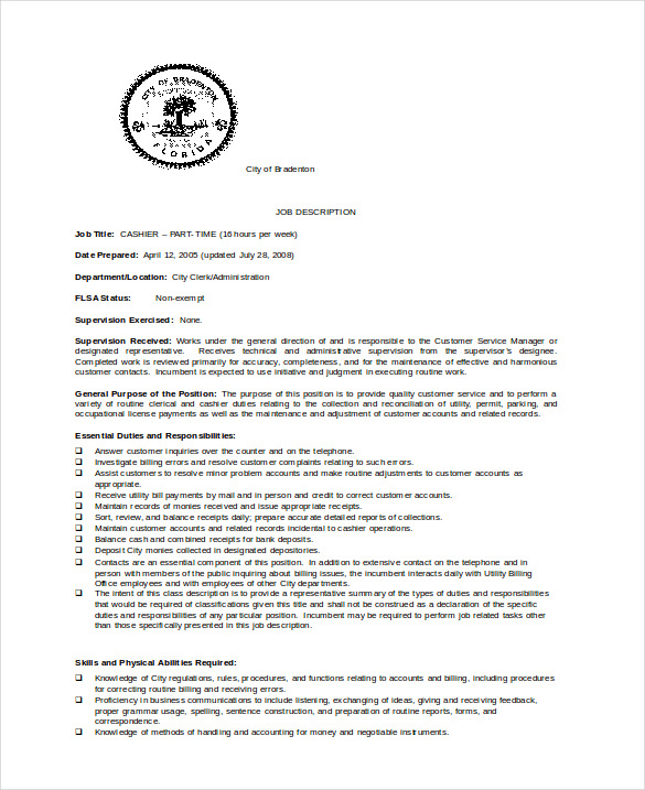 13+ Cashier Job Description Templates Free Sample, Example, Format